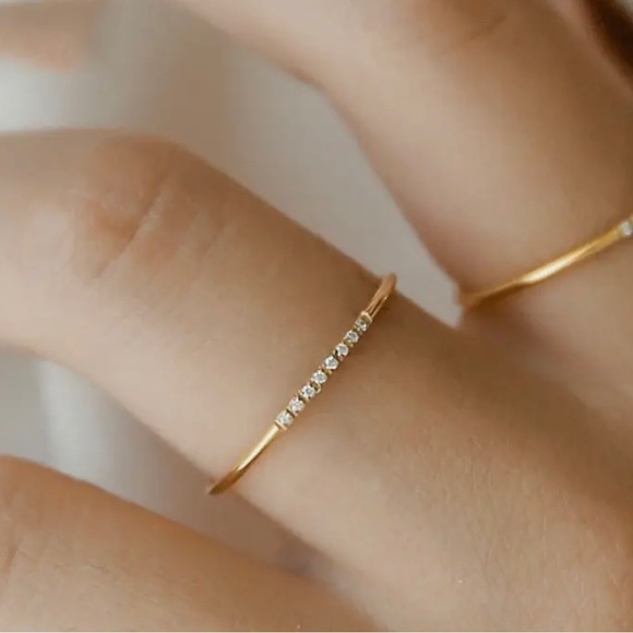 18K Gold AAA cubic zirconia thin finger rings wedding ( bundle 2 rings ) - Picture 6 of 7
